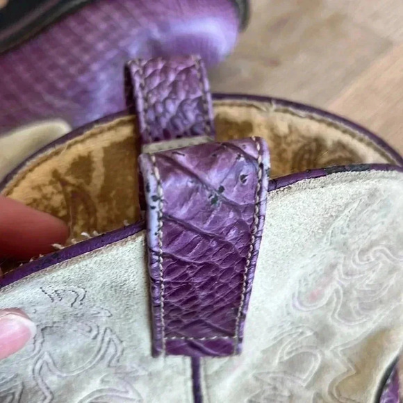 VTG. Ariat Fatbaby PURPLE /BONE CROCODILE PRINT Leather Mid Calf Boots Size 6.5 - Picture 12 of 16
